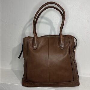 B. Makowsky camel leather triple entry large satchel tote